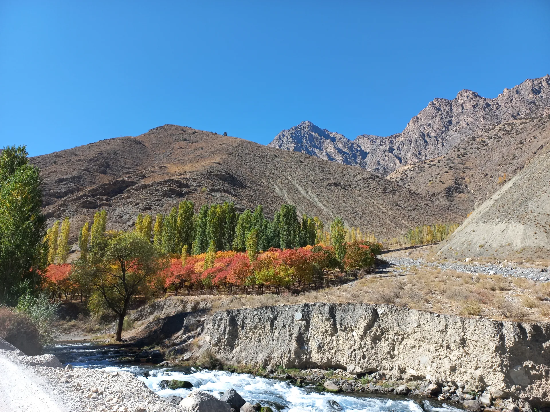 Alpine route planning scene in the Fann Mountains